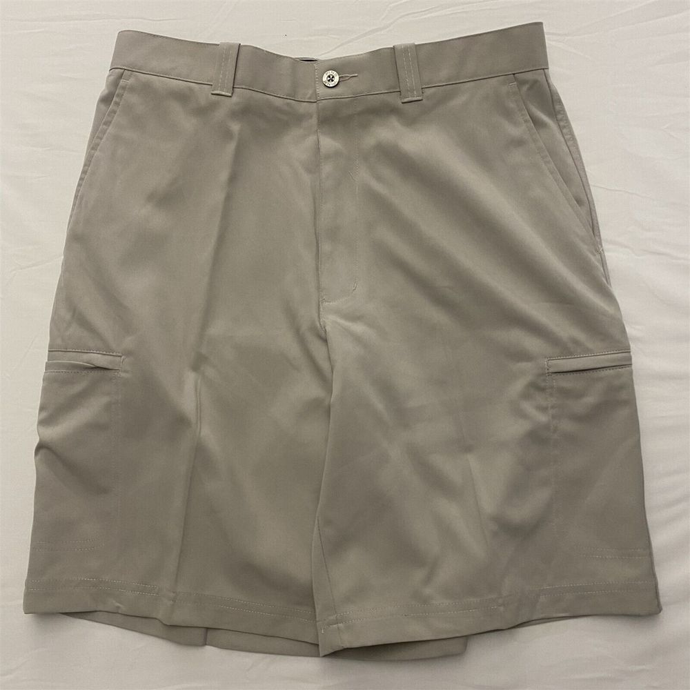 Ping 32 x 10" Khaki Tough Woven Shirt‎ Grip Waist Zip Pocket Cargo Shorts